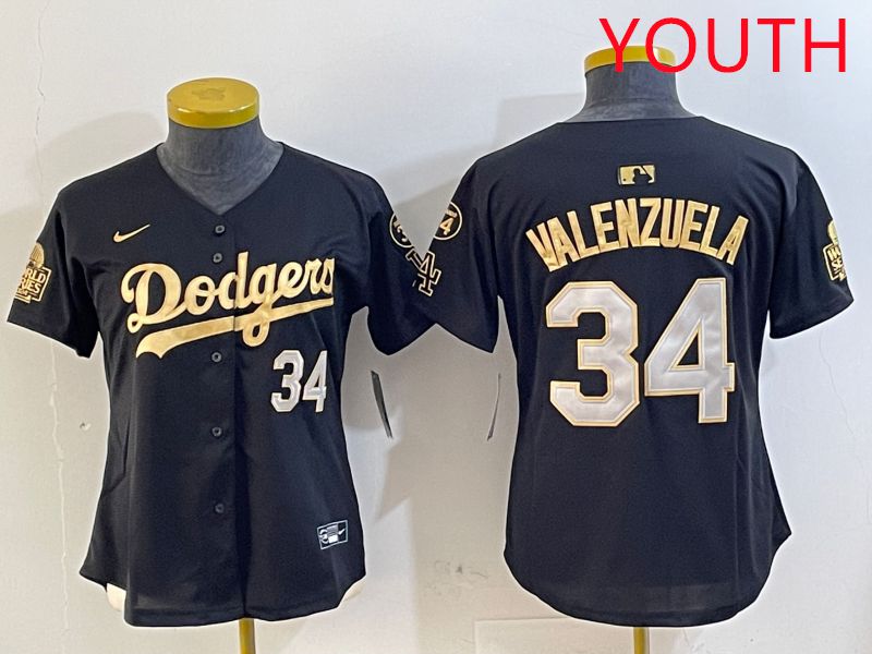 Youth Los Angeles Dodgers #34 Valenzuela Black Gold Game 2025 Nike MLB Jersey style 2